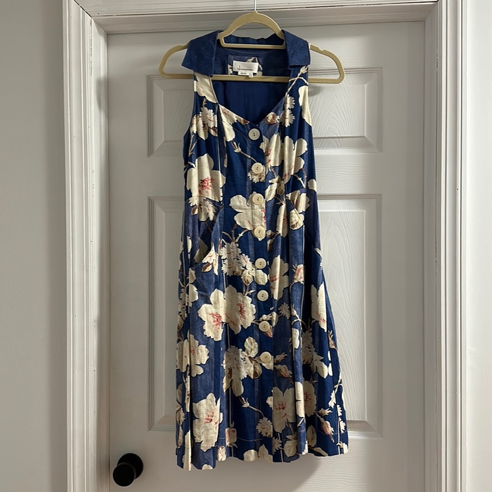 Blue floral Anthropologie dress with collar
